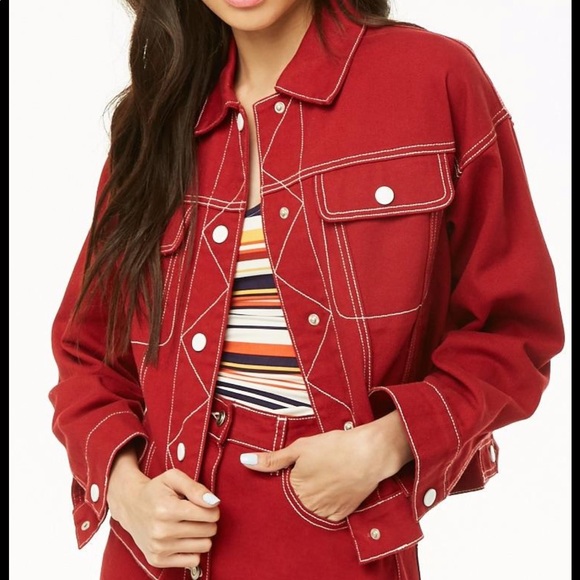 forever 21 red denim jacket